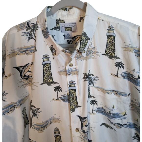 Michael Austin Rugged Wear Lighthouse Print Shirt Size XXL 100% Cotton Coastal - Picture 10 of 13